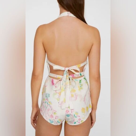 NWT Nasty Gal Floral Halter Romper Multicolor - Picture 2 of 6